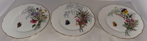 Vintage Haviland & Co M.B. China Plates Floral Butterfly Design Fine Porcelain