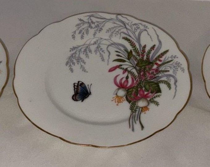 Vintage Haviland & Co M.B. China Plates Floral Butterfly Design Fine Porcelain