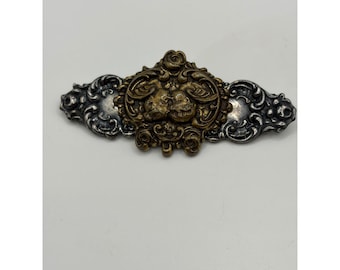 Victorian Style Cherub Brooch Silver Gold Filigree Angel Pin