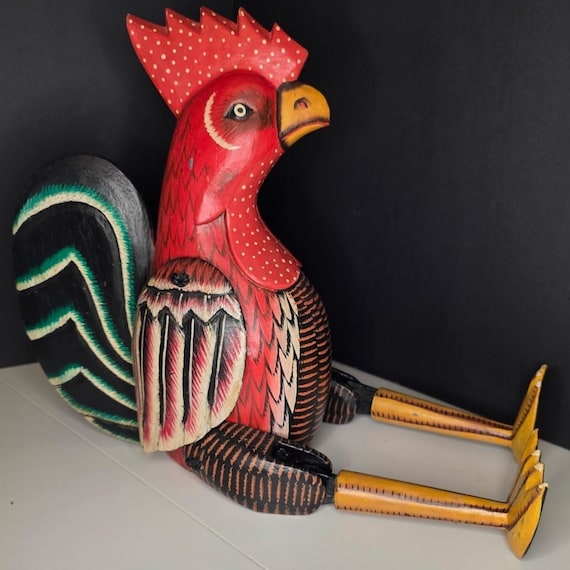 Hand-Painted Wooden Rooster Shelf Sitter: Folk Art Farmhouse Decor