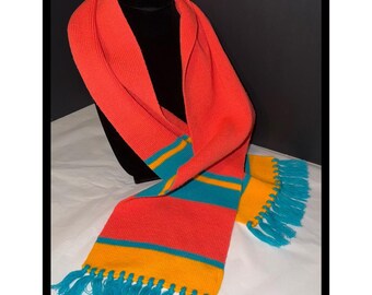 Totes Scarf Womens Orange Striped Knit Fringe Winter Accessory 8165