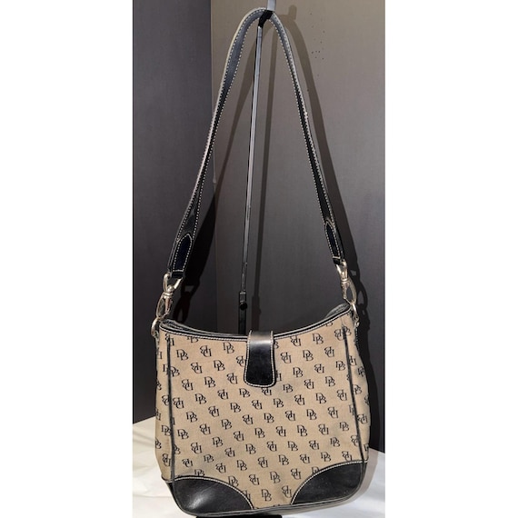 Dooney & Bourke Shoulder Bag Womens Medium Brown Monogram Canvas Leather Vintage