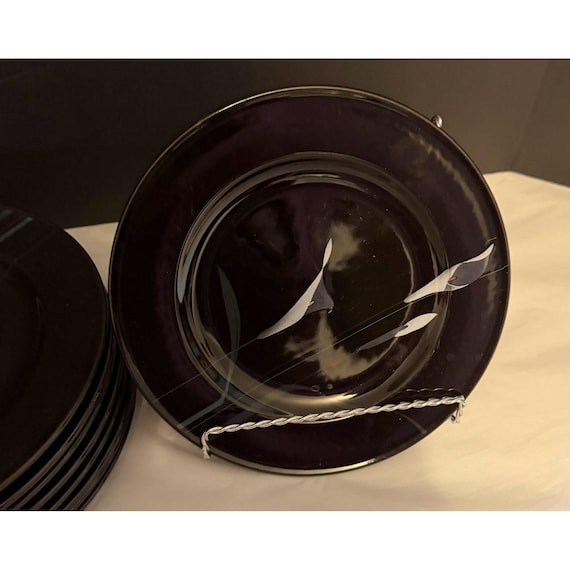 Vintage Mikasa Opus Black Salad Plates Set Calla Lily Floral Japan