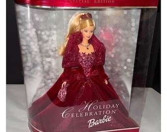 Mattel Holiday Celebration Barbie Doll 2002 Special Edition Burgundy Red Gown