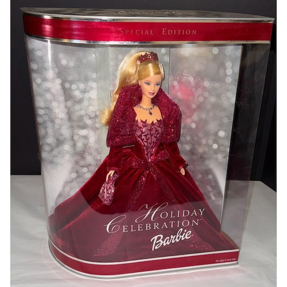 Mattel Holiday Celebration Barbie Doll 2002 Special Edition Burgundy Red Gown
