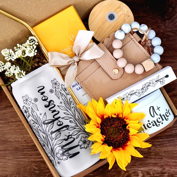 Teacher Gift Box, Personalized Teacher Gifts, Teacher Appreciation Gift Basket, End of School Year Gift for Teacher, Custom Name Tumbler
