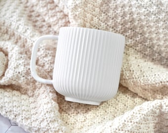 Ribbed White Mug, Nordic Style Mug, White Modern Teacup, Mid Century Neutral Mug