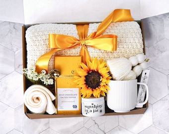 Sending Sunshine Gift Box for Women | Gift Basket with Blanket and Mug, Chocolate, Candle | Get Well Gift for Her, Thinking of You Gift