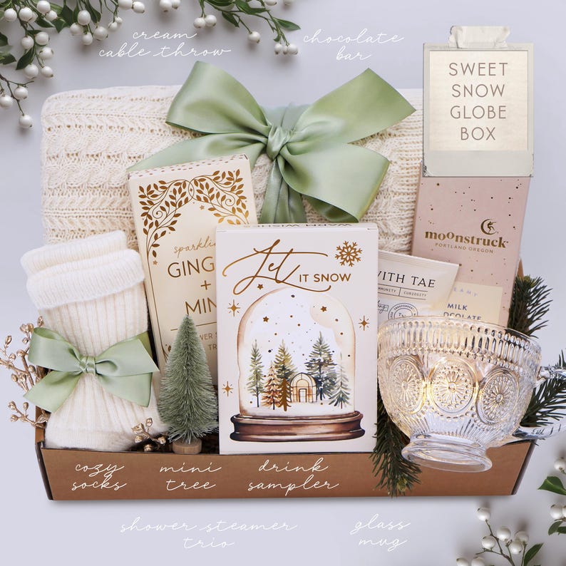 Christmas Gifts for Her, Holiday Stocking Gift Box, Holiday Housewarming, Gifts for Women, Sister, Best Friend, Hygge Blanket Box, Cozy Gift SWEET SNOW GLOBE