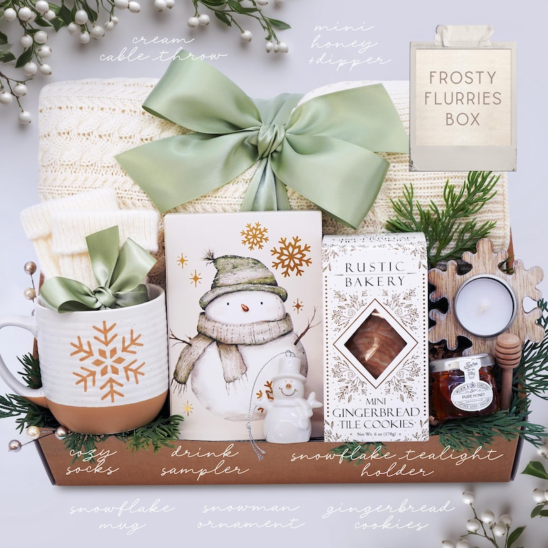 Christmas Gifts for Her, Holiday Stocking Gift Box, Holiday Housewarming, Gifts for Women, Sister, Best Friend, Hygge Blanket Box, Cozy Gift FROSTY FLURRIES