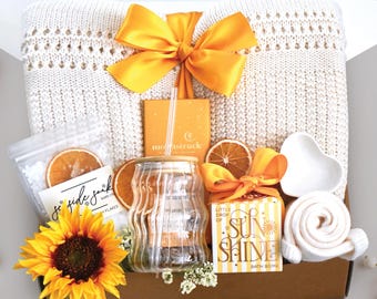 Sending Sunshine Gift Box, Gift with Blanket and Mug, Care Package for Her, Best Friend Gift Basket, Mom Care Package