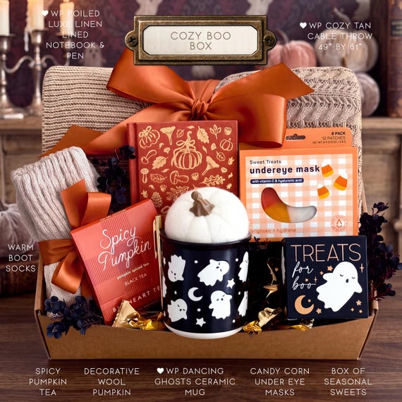 Cozy Halloween Gift Box, Boo Basket With Blanket, Fall Comfort