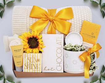 Sending Sunshine Gift Box, Gift with Blanket and Mug, Care Package for Her, Best Friend Gift Basket, Mom Care Package