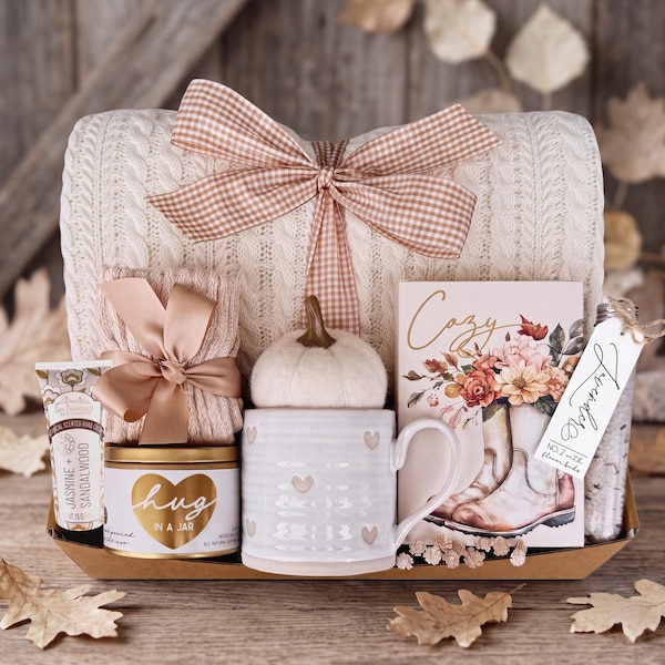 Love and Hugs Fall Care Package for Women, Sending a Hug, Thinking of You Box, Encouragement Gift, Hygge blanket box, Self Care Basket