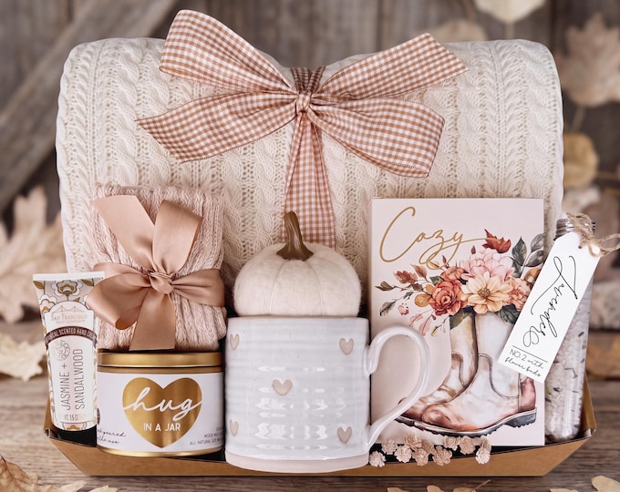 Love and Hugs Fall Care Package for Women, Sending a Hug, Thinking of You Box, Encouragement Gift, Hygge blanket box, Self Care Basket