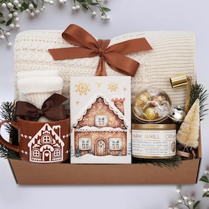 Cozy Gift Box: Knit Blanket, Relaxing Care Package, Holiday Season Gift, Cozy Winter Gift Set, Christmas Gift Box, Hostess Christmas Gifts image 1
