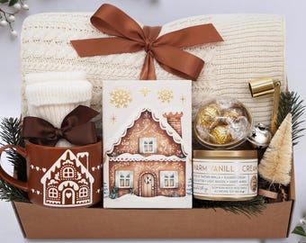 Cozy Gift Box: Knit Blanket, Relaxing Care Package, Holiday Season Gift, Cozy Winter Gift Set, Christmas Gift Box, Hostess Christmas Gifts