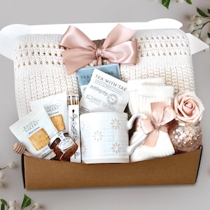 Gift Box for Women with Blanket Cozy Gift Basket, Hygge Gift Box Self Care Package Sending Sunshine Gift Cheer Up Thinking of You Gift Box