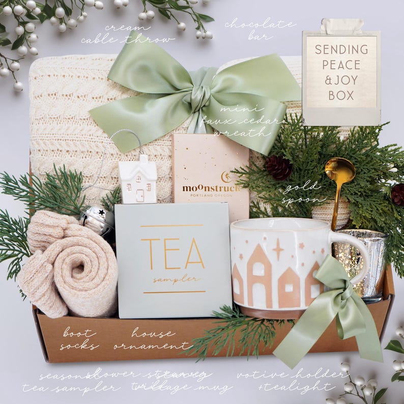 Christmas Gifts for Her, Holiday Stocking Gift Box, Holiday Housewarming, Gifts for Women, Sister, Best Friend, Hygge Blanket Box, Cozy Gift SENDING PEACE & JOY