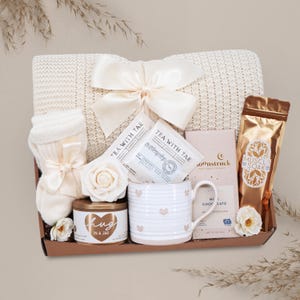 Gift Box for Women with Blanket, Candle, Tea & Socks | Happy Birthday Gift Basket for Her, Care Package Best Friend, Mom, Coworker, Wife