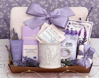 Lavender Gift Basket, Cozy Care Package for Women, Birthday Relaxation Box