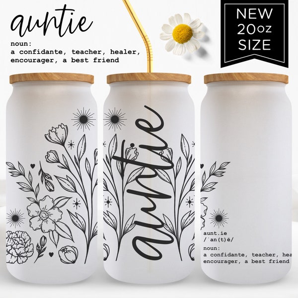 Auntie Cup, Iced Coffee Tumbler, Gift for New Aunt, Tia Birthday, Aunt Birthday Gift, Auntie Gifts, Gift for Women, Wildflower Gift for Her