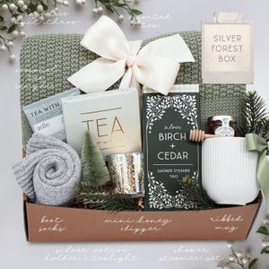 Christmas Gifts for Her, Holiday Stocking Gift Box, Holiday Housewarming, Gifts for Women, Sister, Best Friend, Hygge Blanket Box, Cozy Gift SILVER FOREST