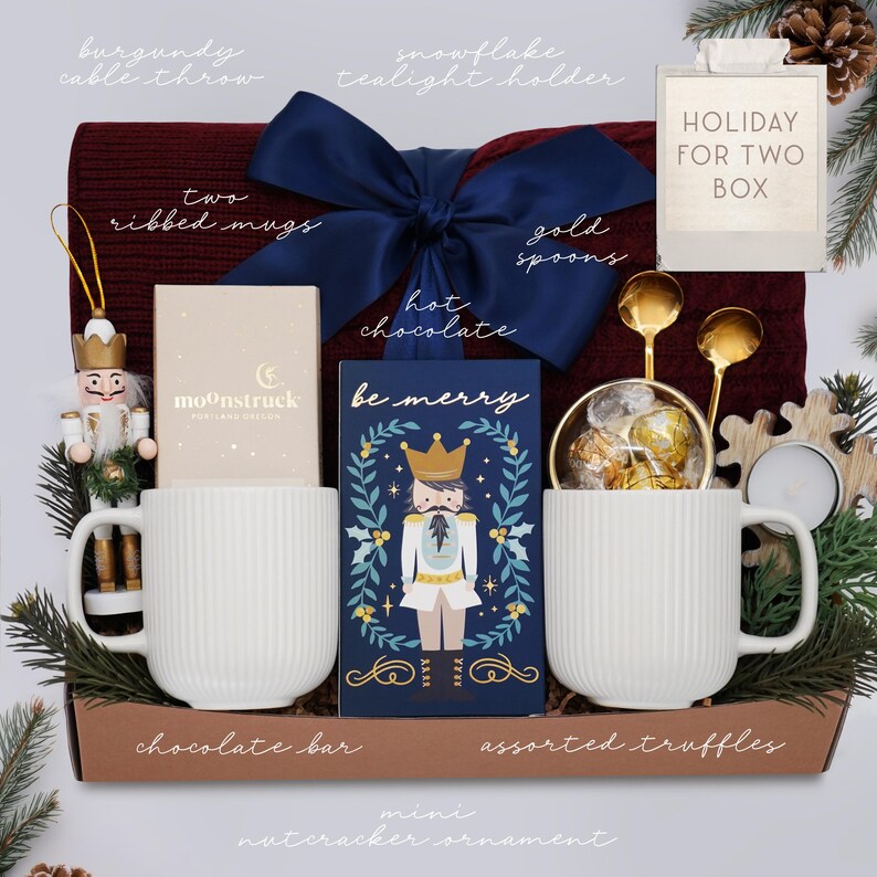 Cozy Gift Box: Knit Blanket, Relaxing Care Package, Holiday Season Gift, Cozy Winter Gift Set, Christmas Gift Box, Hostess Christmas Gifts HOLIDAY FOR TWO