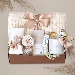 Sending Prayers Gift Box for Women with Blanket, Care Package Friend, Mom, Coworker, Wife, Cozy Self Care Package