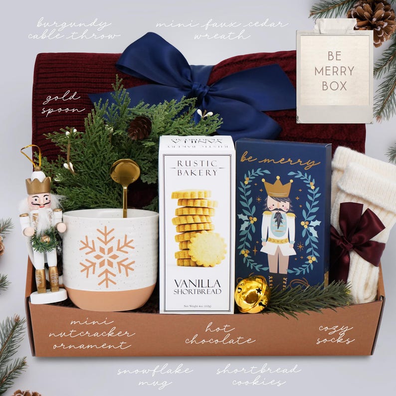 Christmas Gifts for Her, Holiday Stocking Gift Box, Holiday Housewarming, Gifts for Women, Sister, Best Friend, Hygge Blanket Box, Cozy Gift BE MERRY