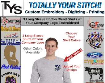 3 Long Sleeve Cotton T-shirts | Your Company Logo Design