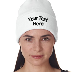 Personalized Embroidered Beanie Skull Cap, Winter Adult Custom Logo Text Personal Gifts