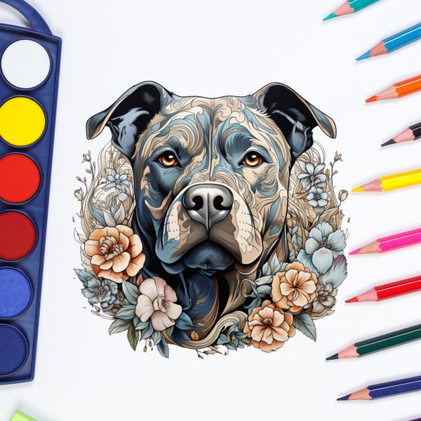 Pit Bull Coloring Pages | 30 Pages of Realistic Adult Printable Designs
