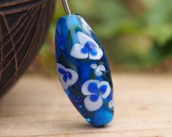 Blue Lampwork Flower Glass Beads - Focal Beads - Handmade Glass Beads - Beads for Jewellery Making - Esmerical