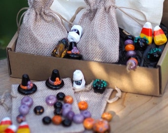 Lampwork Bead Halloween Box - Seasonal Box - Handmade Spooky Season Beads - Beads for Jewelery Making - Subscription Box - Halloween Beads