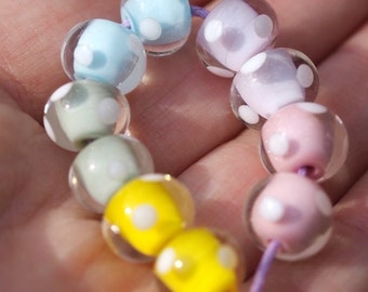 Polka Dot Lampwork bead set, Pastel Beads, Lampwork Handmade Beads, Small Bead Set, beads for jewellery making, crafts