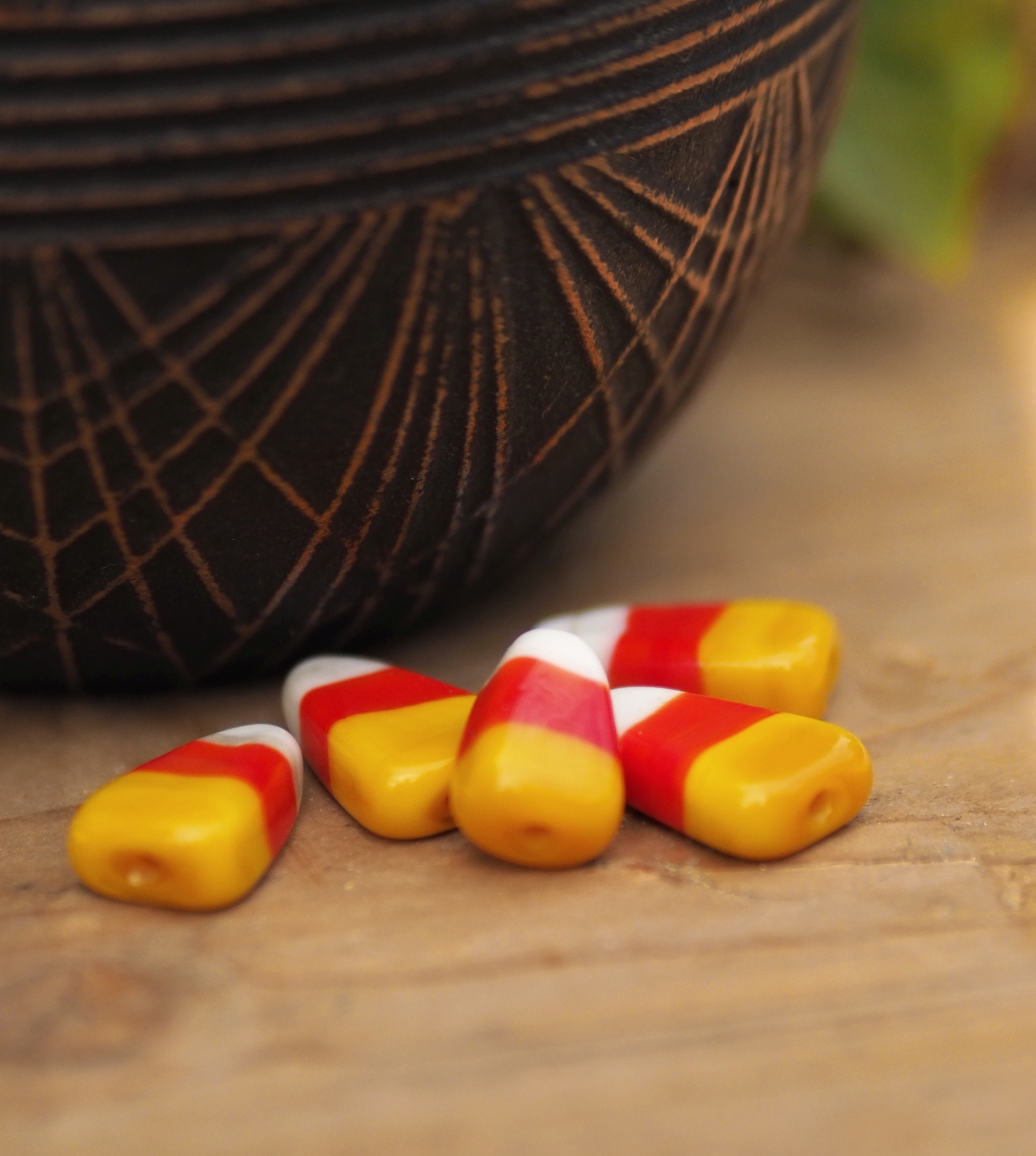 Candy Corn Lampwork Beads - Glass Halloween Beads - Handmade Spooky ...