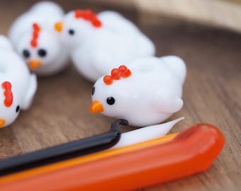 Cute Chicken Lampwork Beads - Chicken Glass  Beads - Handmade Animal Beads - Lampwork Beads - Glass Beads for Jewellery Making
