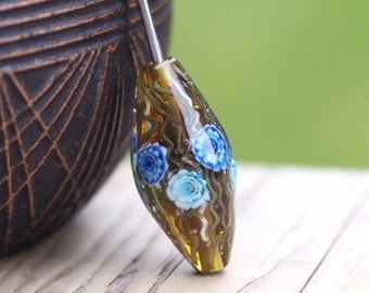 ampwork Flower Glass Bead avec des fleurs - Perles focales - Perles de verre faites à la main - Perles pour la fabrication de bijoux - Esmerical