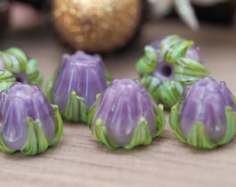 Rose Bud Lampwork Beads - Flower Beads - Lampwork beads - Jewellery Making - Artisan Beads - Esmerical