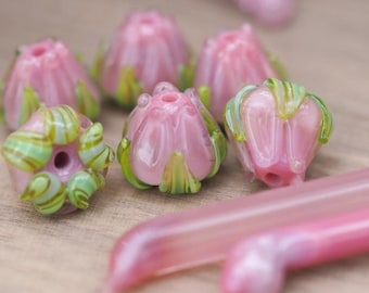 Rose Bud Lampwork Beads - Flower Beads - Lampwork beads - Jewellery Making - Artisan Beads - Esmerical