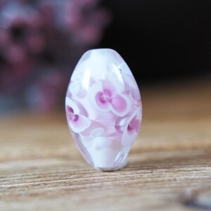 Pink Lampwork Flower Glass Bead with flowers - Focal Beads - Handmade Glass Beads - Beads for Jewellery Making - Esmerical