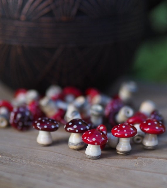 Lampwork Mushroom Beads Glass Mushrooms Mushroom Beads Amanita Beads Glass  Amanita 