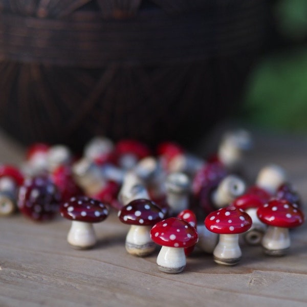 Lampwork Mushroom Beads - Glass Mushrooms - Mushroom Beads - Amanita Beads - Glass Amanita -