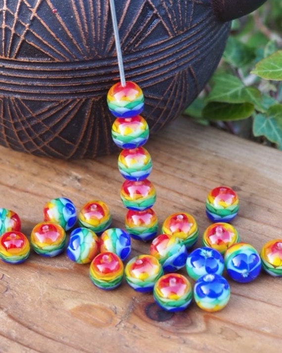 Lampwork Rainbow Petal Beads Glass Rainbow Glass Beads Pride Beads