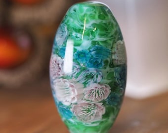 Lampwork Flower Glass Bead with coloured flowers - Focal Beads - Handmade Glass Beads - Beads for Jewellery Making