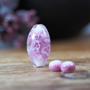 Pink Lampwork Flower Glass Bead with flowers - Focal Beads - Handmade Glass Beads - Beads for Jewellery Making - Esmerical