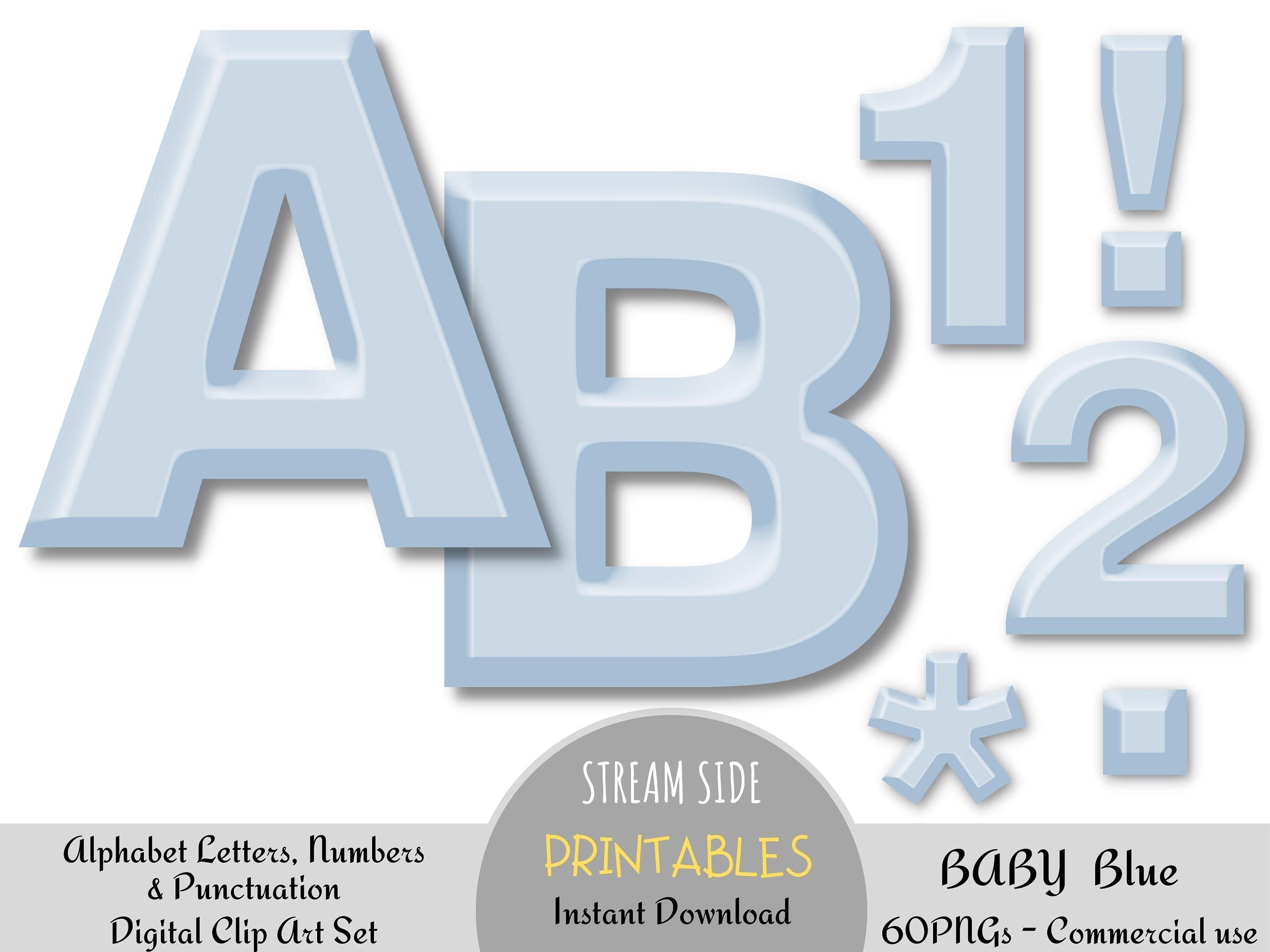 Blue Alphabet Set Printable Resizable 3D Letters Numbers - Etsy