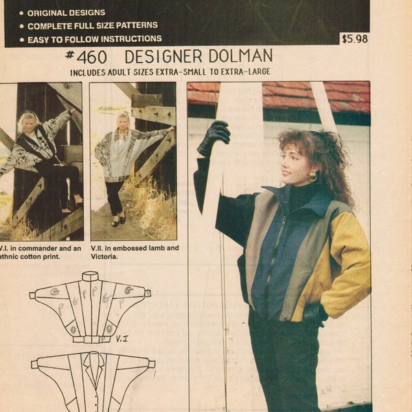 MACPHEE MUSTER #460 Designer Dolman. ©1990. Dieser Designer Dolman ist eine locker sitzende Jacke in 2 Längen; Bomber oder Hüfte. x-klein bis x-groß.