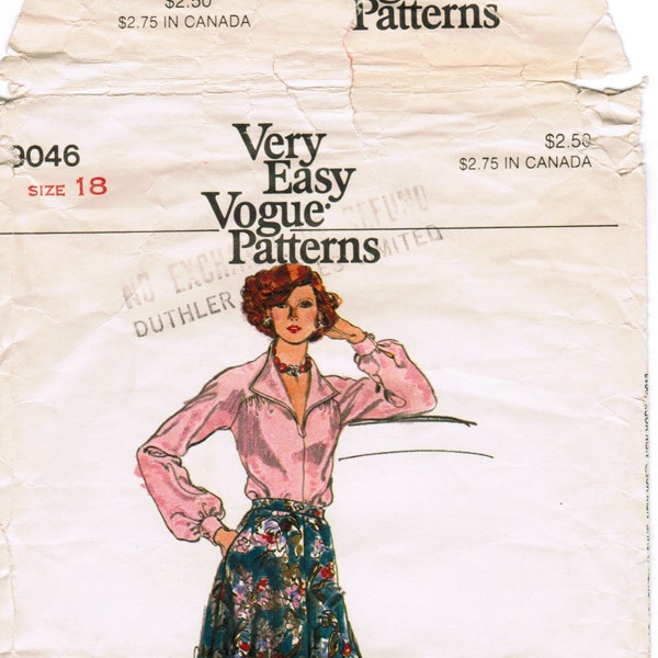 Sehr Einfach Vogue 9046; ca. 1975; Misses Bluse und Rock. Damen Größe 18. Rock Uncut. Bluse geschnitten, komplett mit Anleitung.